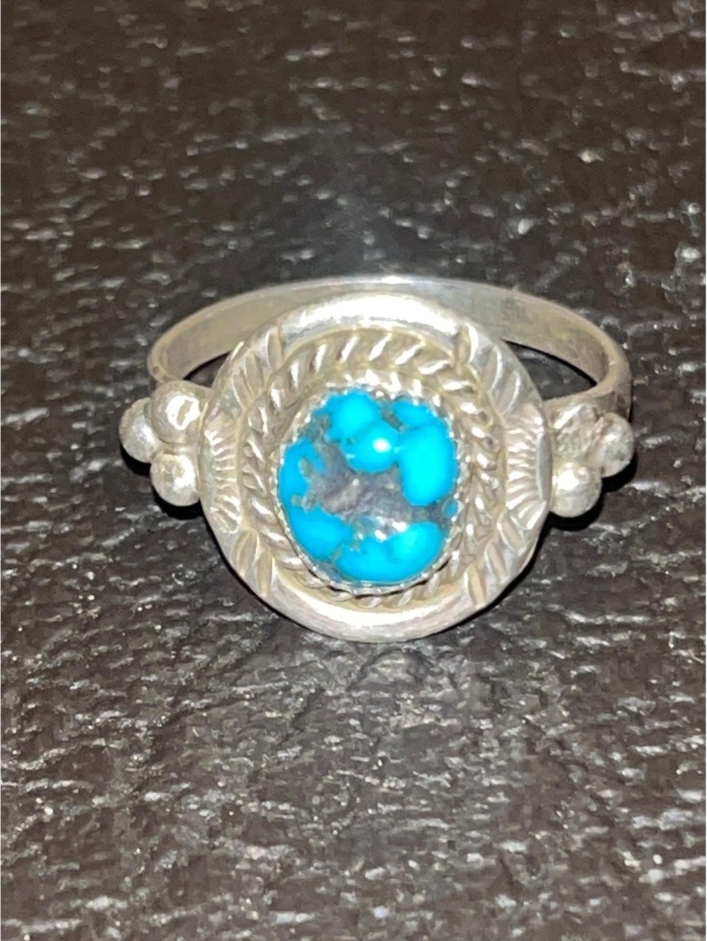 Navajo handmade turquoise sterling silver cluster ring size 8